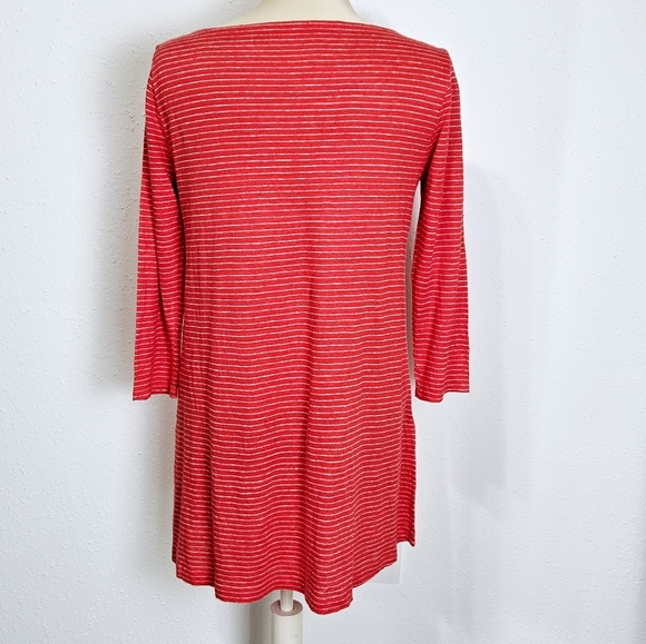 Eileen Fisher 3/4 Sleeve Organic Linen Tunic in Red Mini Stripe Size Small - Picture 5 of 8